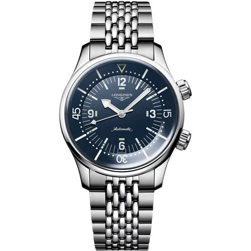 Women's Pilot Watches with Square Case Style-Longines Legend Diver Blue Lacquered Polished Dial Unisex 39mm