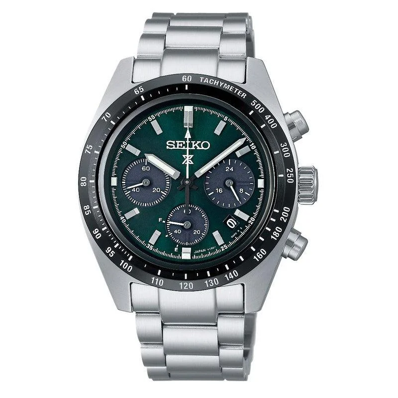 Women's Chronograph Watches with Minimalist Style-Seiko Prospex Deep Green Speedtimer Solar Chronograph - SSC933P1
