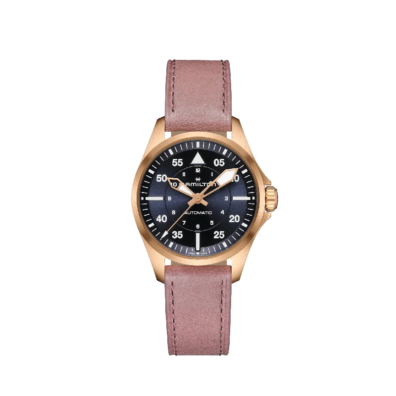 Women's Pilot Watches with Dual Time Zones-Hamilton Khaki Aviation Pilot Auto 36mm - Gold PVD