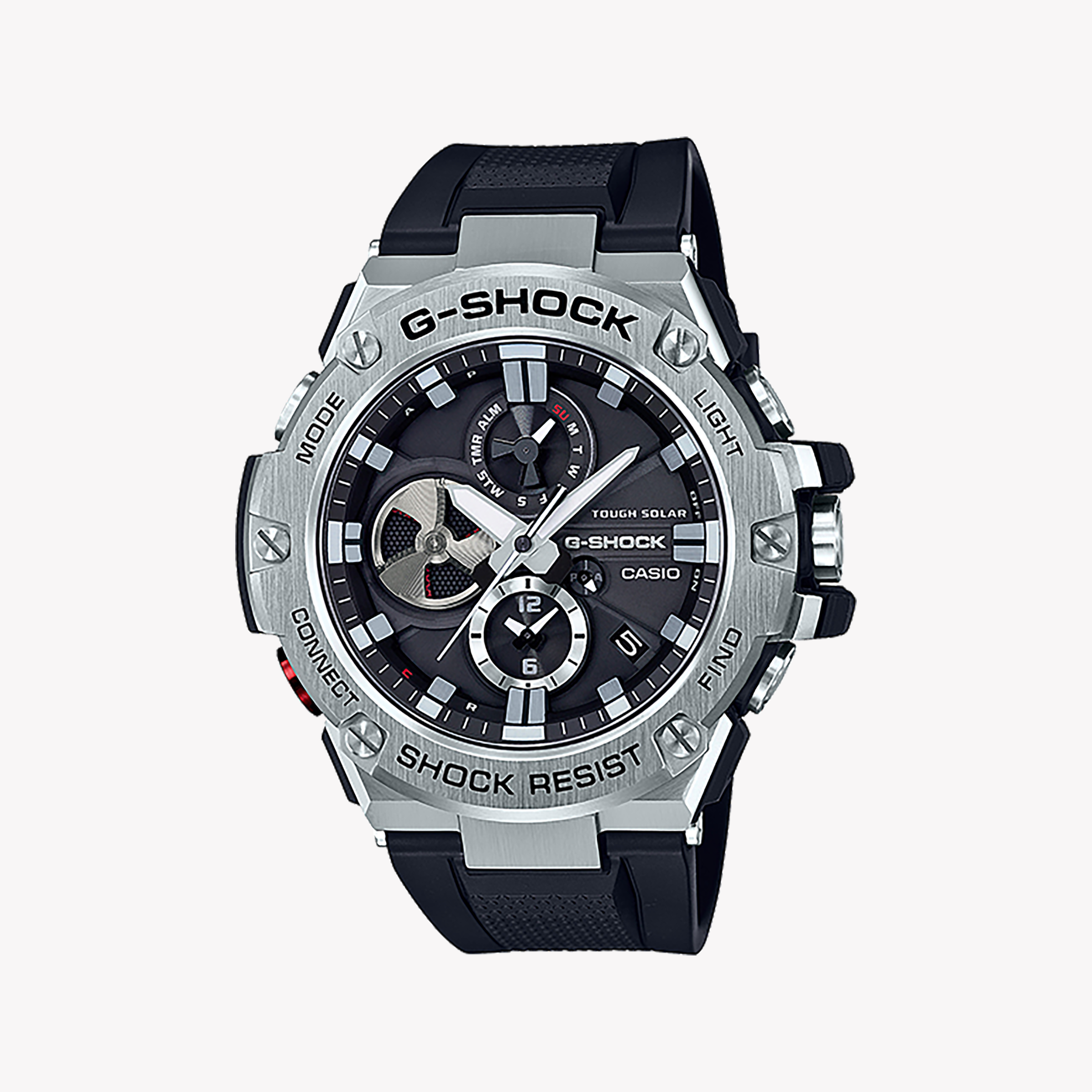 Men's Digital Watches for Understated Elegance-CASIO G-SHOCK GST-B100-1ADR - UNYIELDING STYLE FOR THE MODERN EXPLORER Men's Watch with silver stainless steel case and bold black resin band