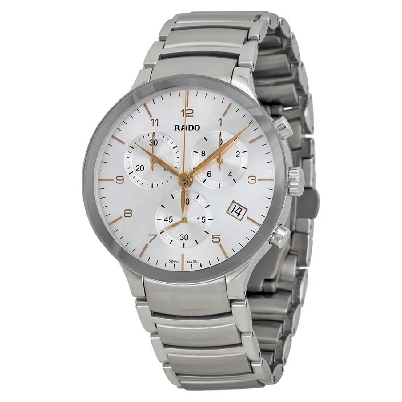 Men's Chronograph Watches with Personalized Engraving-Rado Men's R30122113 Centrix Chronograph Stainless Steel Watch