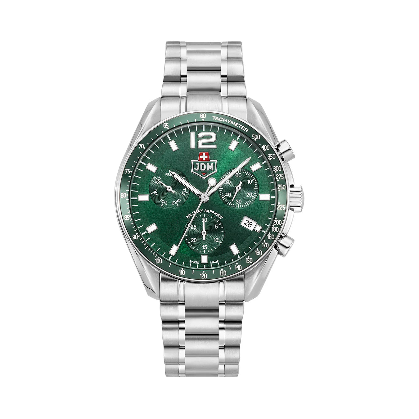 Men's Military Watches with Encryption Technology-JDM Military Swiss Precision Men's Green Dial Watch JDM-WG021-03 – Swiss Made, 42mm, Stainless Steel, Sapphire Crystal, Quartz, 10 ATM