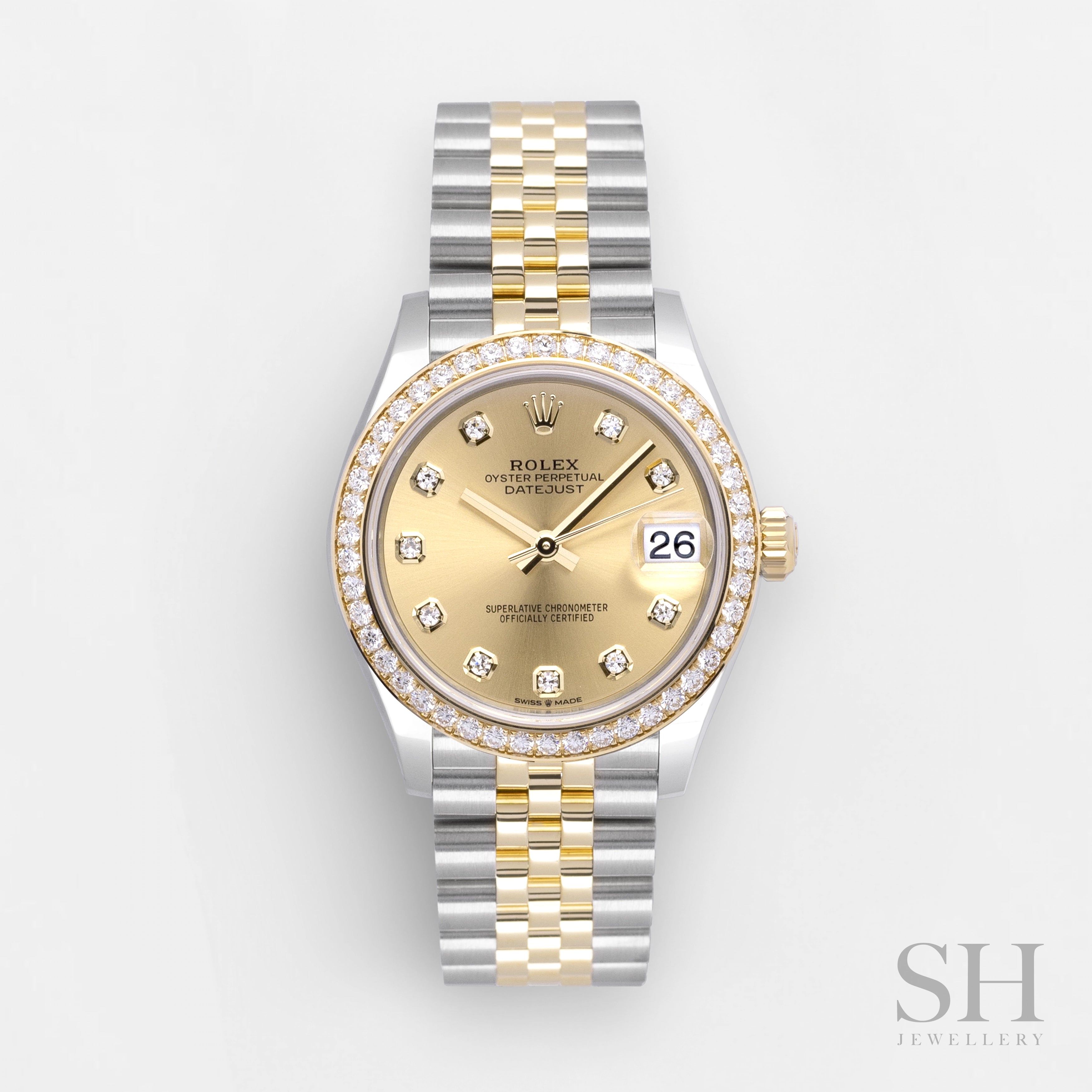 men's Rolex watches with slide rule bezel -​Rolex Datejust31 31mm Steel/YG Champagne Dial Diamond Markers 2024 Ref m278383rbr-0026 (#820)