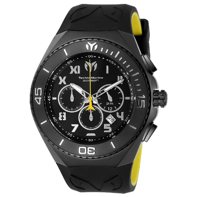 Men's Chronograph Watches with Luxury Materials-TechnoMarine Men's TM-215069 Sea Manta Black Silicone Watch