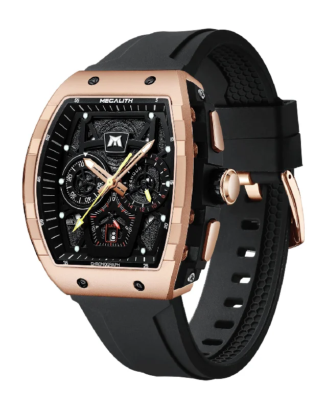 Men's Chronograph Watches with Altimeter Calibration-Vanguard Watch | Chronograph Watch Rubber Band | Megalith 8290M