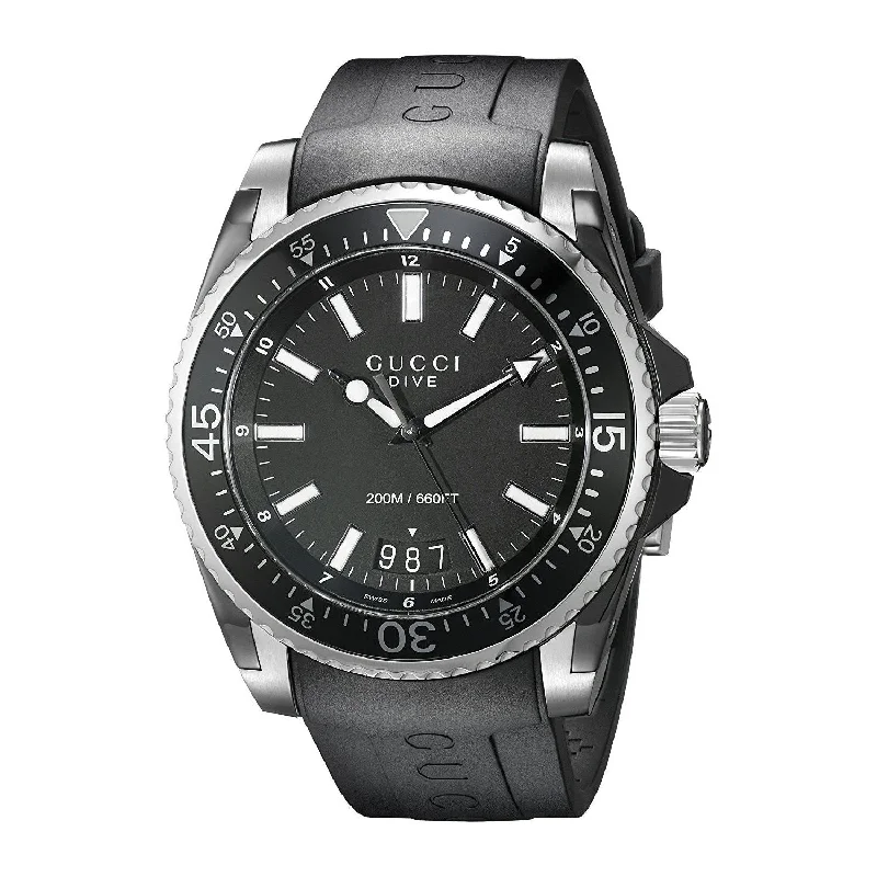 Men's Chronograph Watches with Tactical Design-Gucci Men's YA136204 Dive Black Rubber Watch