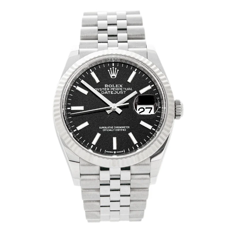 men's Rolex watches with green dials -​Rolex Datejust 36 Stainless Steel Black Dial 36mm Fluted Jubilee 126234 Full Set