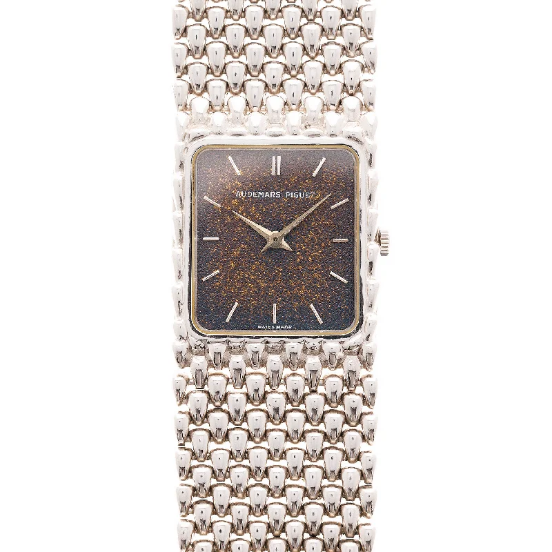 Men's Audemars Piguet Valentine's Day Design Watches-Audemars Piguet White Gold Beaded Bracelet Watch with Tropical Dial
