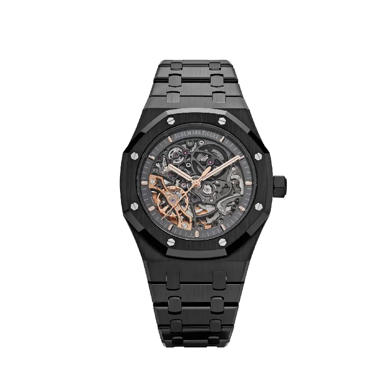 Men's Audemars Piguet Sophisticated Design Watches-Audemars Piguet Royal Oak 15416CE.OO.1225CE.01 Double Balance Wheel Openworked Black Ceramic
