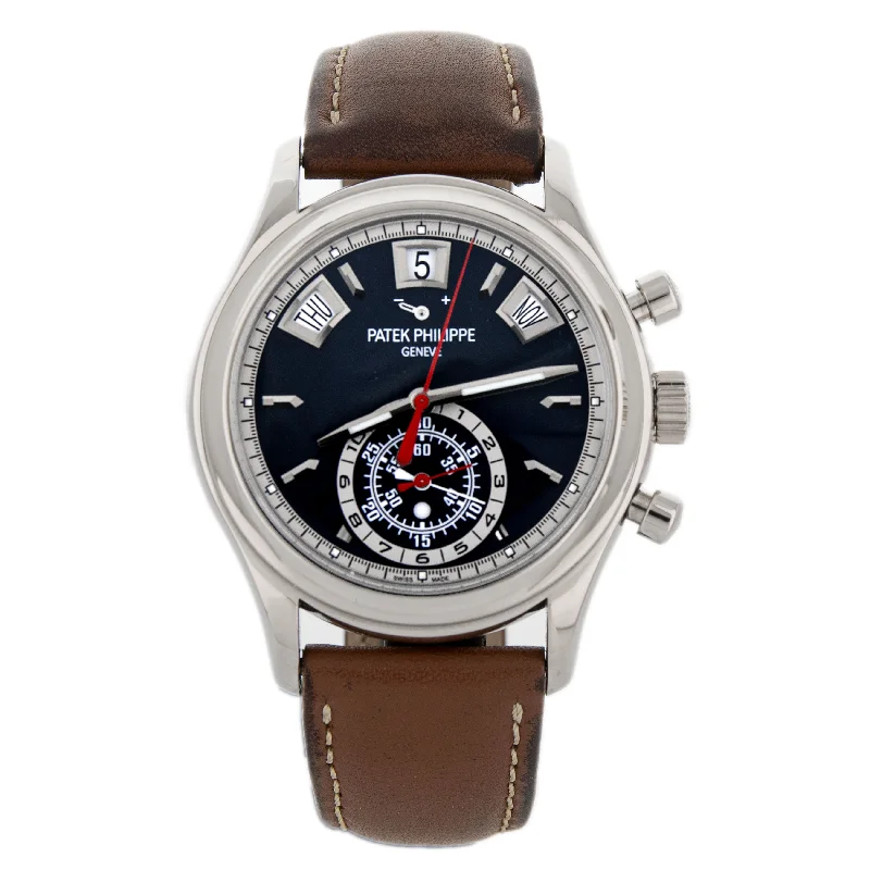 Men's Patek Philippe Watches with Hygrometer Feature-Patek Philippe Annual Calendar Chronograph White Gold Blue Dial 40.5mm 5960G