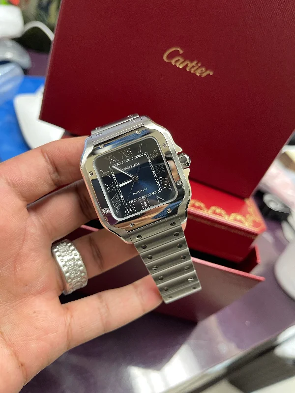 men's Rolex watches with sector dial -​Cartier Santos Large Blue wssa0030 NEW