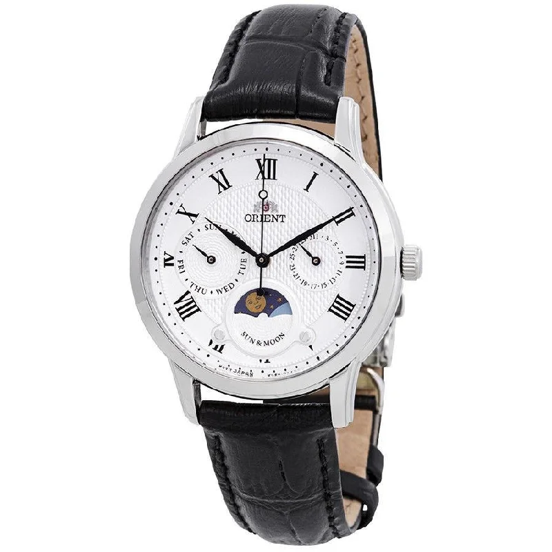 Men's Chronograph Watches for Collectors-Orient Men's RA-KA0006S Sun And Moon Moonphase Multi-Function Black Leather Watch