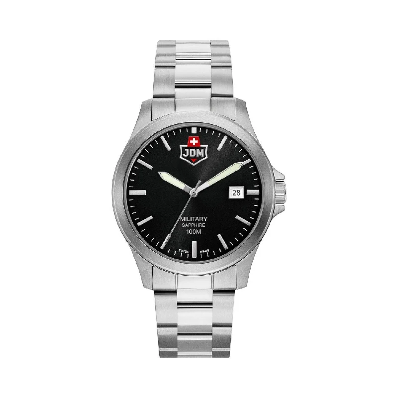 Men's Military Watches for Medical Evacuation-JDM Military Alpha II Men's Black Dial Watch JDM-WG005-02 – Swiss Made, 40mm, Sapphire Crystal, 10 ATM Water Resistance, Date Function