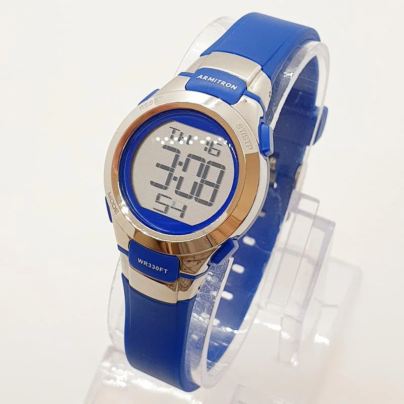Women's Pilot Watches with Thermometer Function-Vintage Armitron Pro Sport Digital Watch | Blue Chronograph Wristwatch