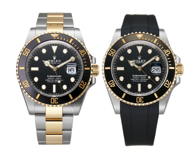 men's Rolex watches with diamond bezel -​41mm Steel and Yellow Gold Ceramic Bezel Black Dial RubberB Included