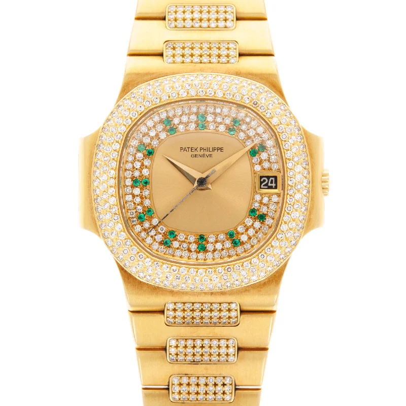 Men's Patek Philippe Watches with Radio Frequency-Patek Philippe Yellow Gold Nautilus Ref. 3800/105 with Pave Diamond and Emerald