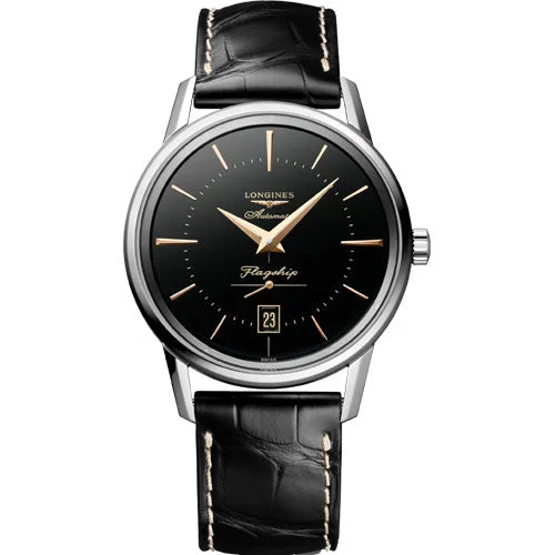 Women's Pilot Watches with Smart Features-Longines Flagship Heritage Black Dial Unisex 38.5mm Women's Pilot Watches with Smart Features-Longines Flagship Heritage Black Dial Unisex 38.5mm