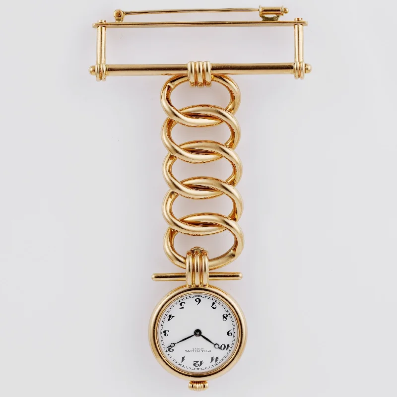 Men's Patek Philippe Watches with Altimeter Calibration-Patek Philippe Ladies Brooch Watch & Nurse's Watch | REF. 4762 | Limited 50 Pieces - 150th Anniversary (1989) | 25mm | Box & Papers 18k Yellow Gold | White Dial