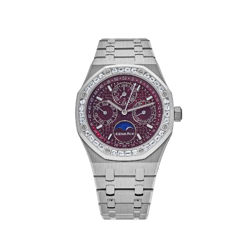 Men's Audemars Piguet Birthday Style Watches-Audemars Piguet Royal Oak Perpetual Calendar 26598BC.ZZ.1220BC.01 'Special Edition' White Gold Burgundy Dial Diamond Bezel (2024)