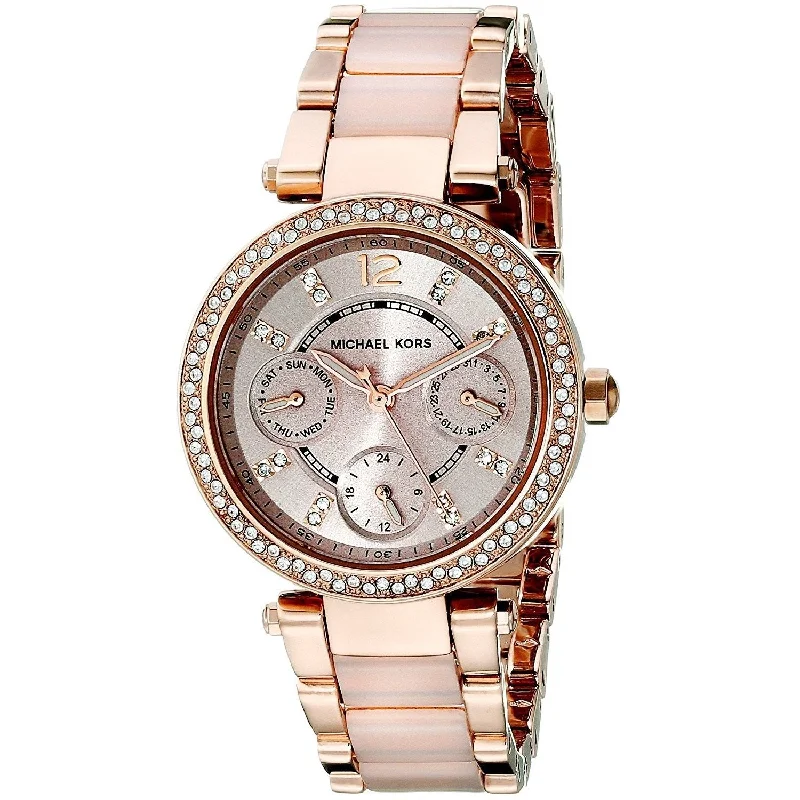 Women's Chronograph Watches with Dual Time Zones-Michael Kors Women's MK6110 Parker Chronograph Crystal Rose-Tone Stainless Steel Watch