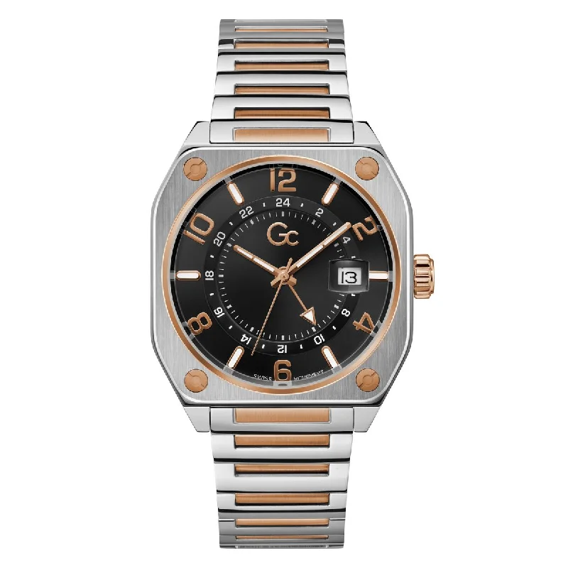 Women's Chronograph Watches for Fitness Tracking-Gc Black Dial Square Case Quartz Analog Men Watch