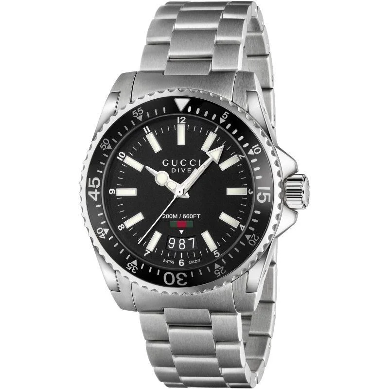 Men's Chronograph Watches with Thermometer Function-Gucci Men's YA136301A Dive Stainless Steel Watch