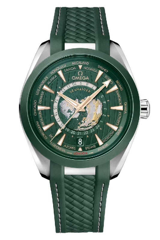 Men's Extra Large Style Dress Watches for Oversized Style-Omega Seamaster Aqua Terra 150M Master Chronometer GMT Worldtimer 220.32.43.22.10.001