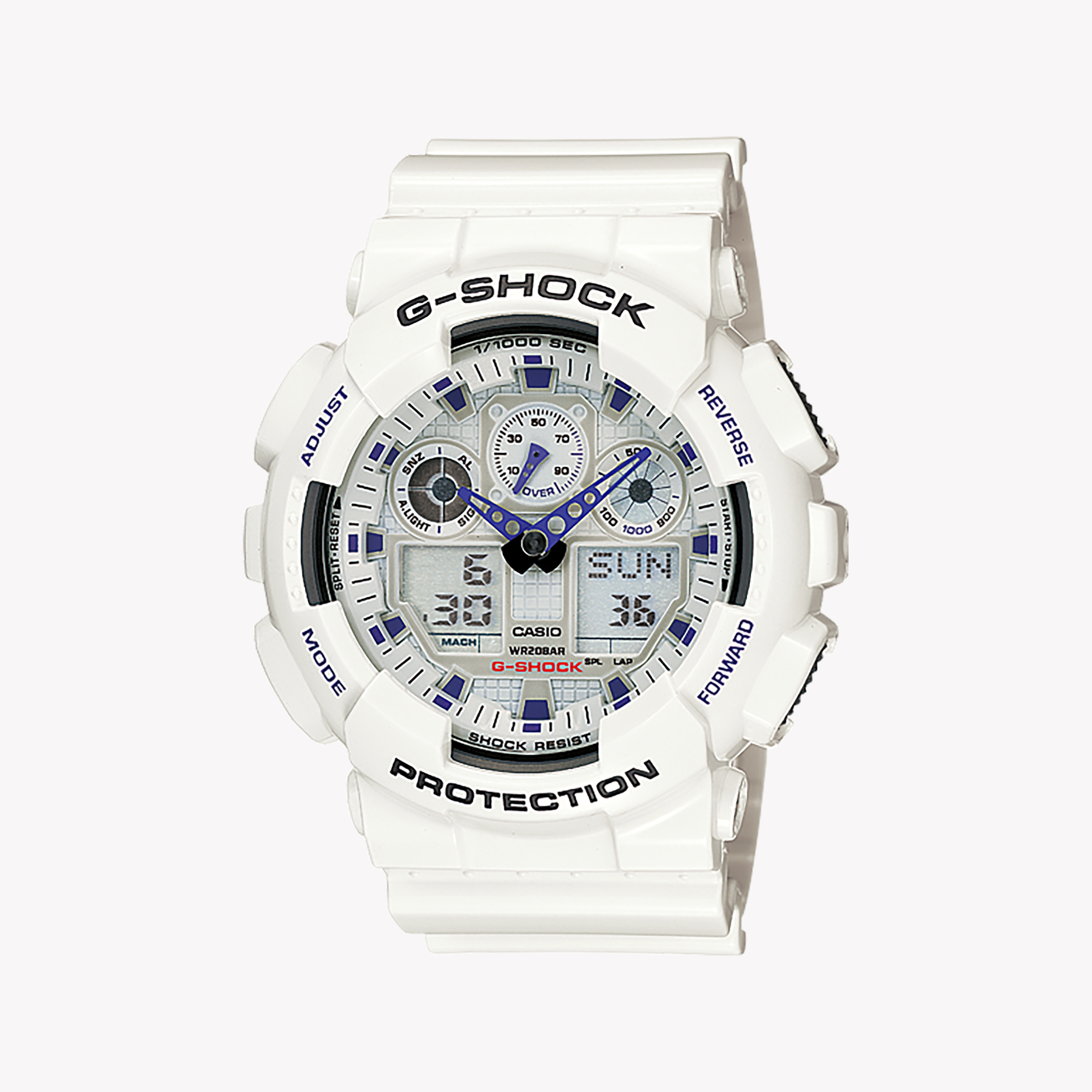Men's Digital Watches with Countdown Timer-CASIO G-SHOCK GA-100A-7A SPORTY STYLE - UNSTOPPABLE WHITE ADVENTURE WATCH