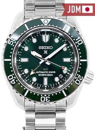 Men's Seiko Gift Watches-Prospex 200M Automatic Diver Scuba GMT Green Ref. SBEJ009