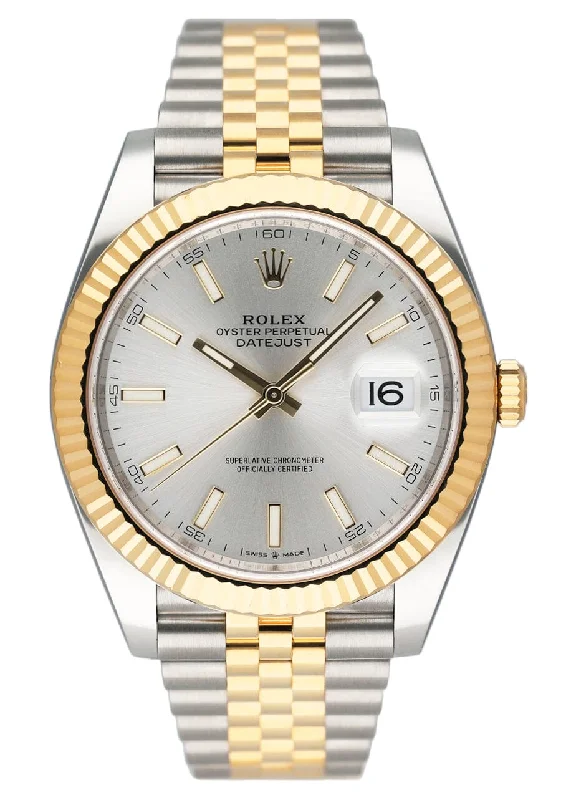 men's Rolex watches with baton markers -​Rolex Datejust 41 126333 Silver Dial Mens Watch Box Papers