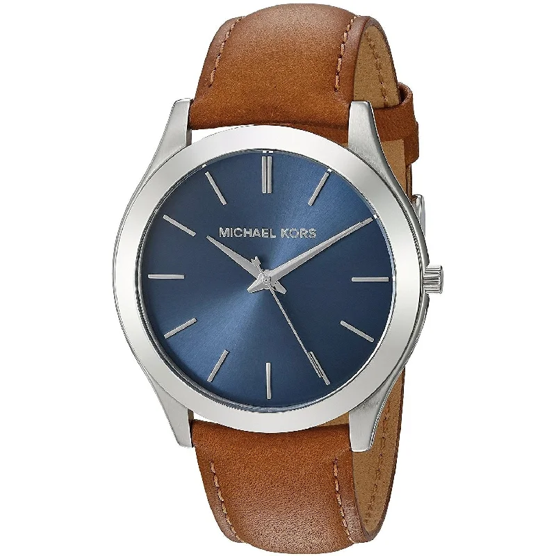 Men's Chronograph Watches with Hygrometer Feature-Michael Kors Men's MK8508 Slim Runway Brown Leather Watch