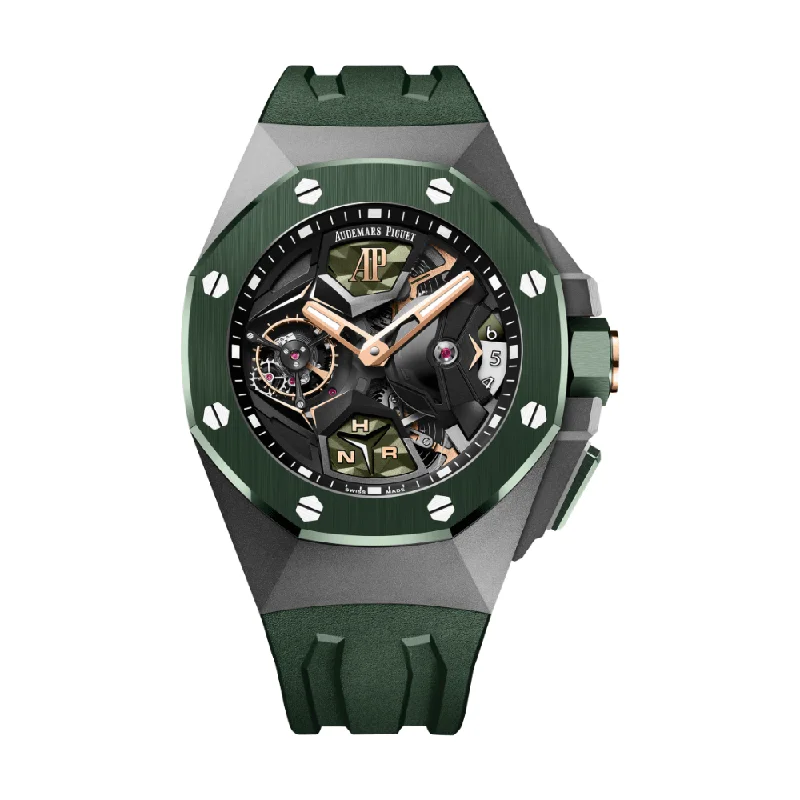Men's Audemars Piguet Swiss Made Watches-Audemars Piguet Royal Oak Concept 26589IO.OO.D056CA.01 Flying Tourbillon GMT Titanium Green Ceramic