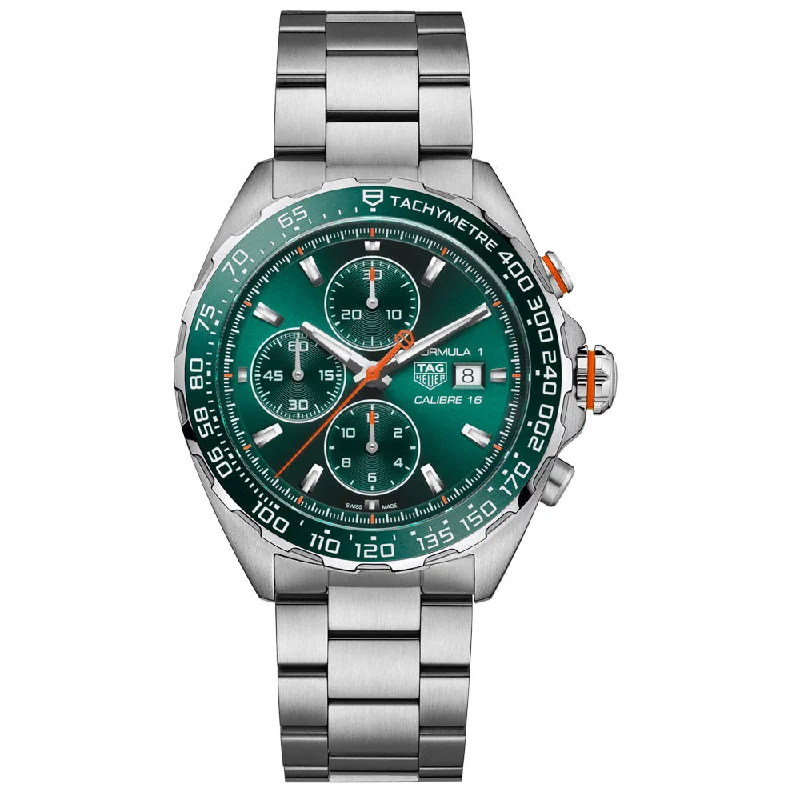 Women's Chronograph Watches with Compass Calibration-TAG Heuer Formula 1 Chronograph 44mm Green Dial Automatic Gents Watch CAZ201H.BA0876