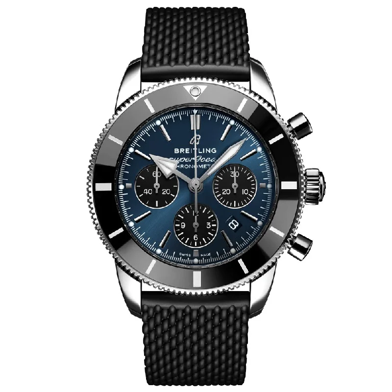 Women's Chronograph Watches with GPS Navigation-Breitling Superocean Heritage B01 Chronograph 44mm Blue Dial Automatic Gents Watch AB0162121C1S1