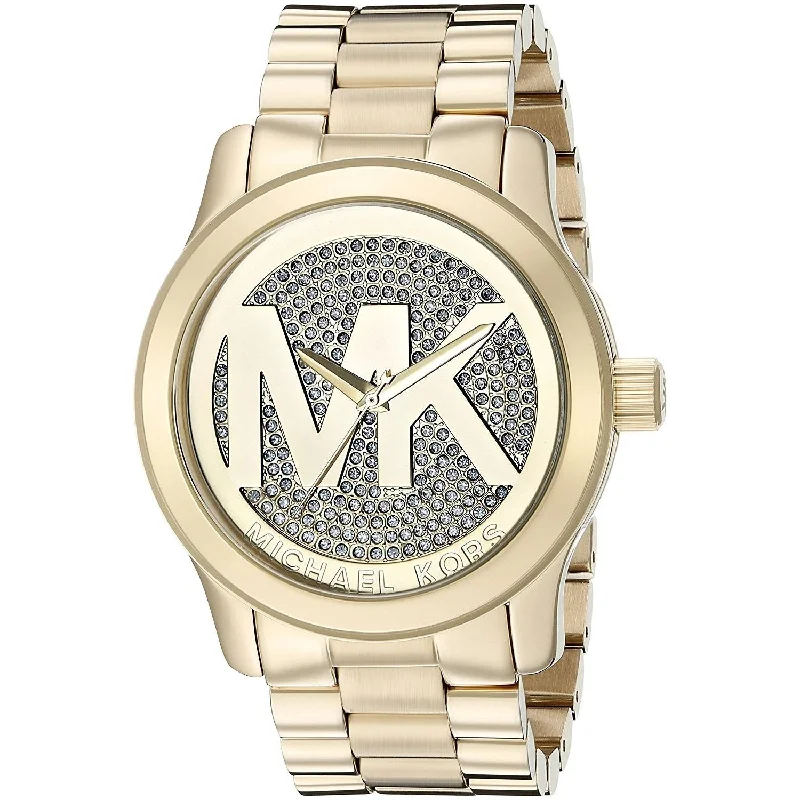 Women's Chronograph Watches with Morse Code Feature-Michael Kors Women's MK5706 Runway MK Logo Crystal Gold-tone Stainless Steel Watch