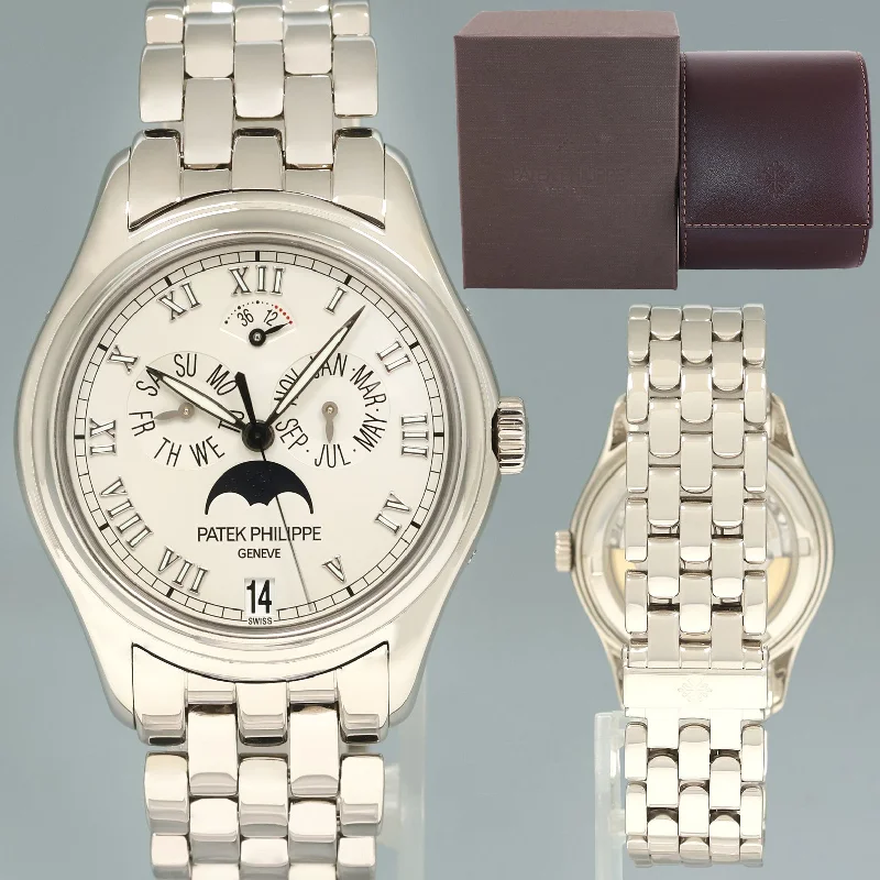 Patek Philippe Minimalist Design Watches for Women-MINT Patek Philippe 5036G White Gold 37mm Annual Calendar Moon Phase Watch Box