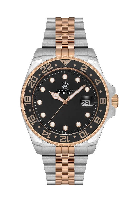 Men's Chronograph Watches with Dual Time Zones-BEVERLY HILLS POLO CLUB Men’s Analog Black Dial Watch – BP3126X.550