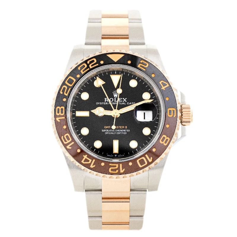 men's Rolex watches with meteorite dial -​Rolex GMT-Master II 'Root Beer' Steel & Rose Gold Black 40mm 126711CHNR Full Set