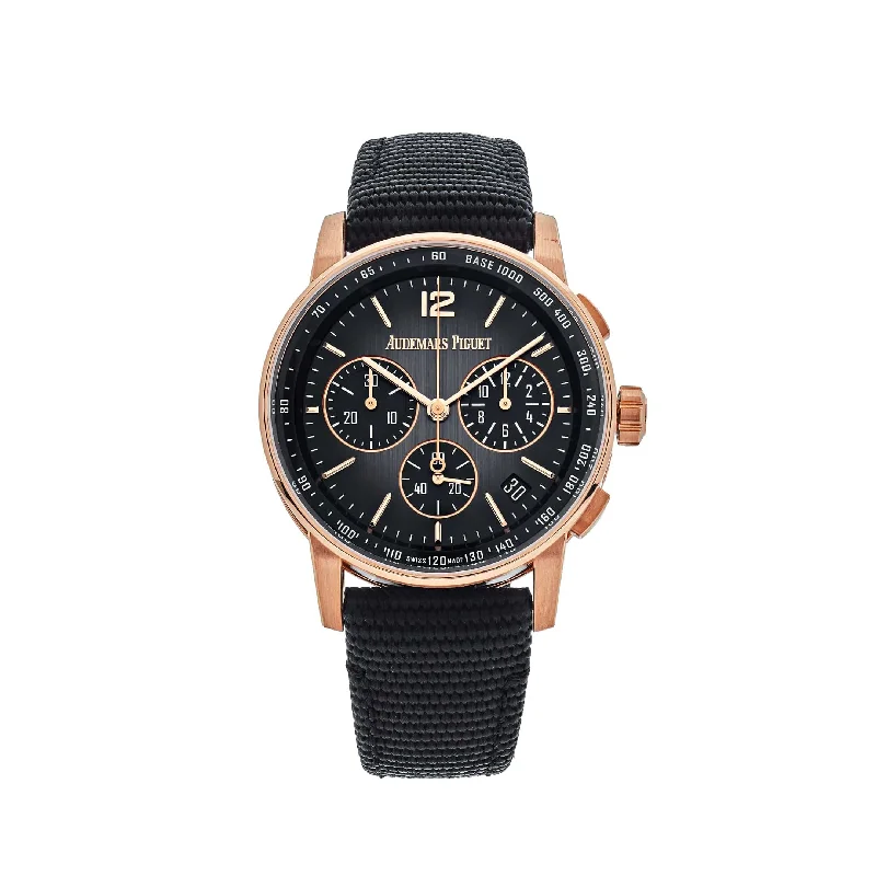 Men's Audemars Piguet New Year's Eve Design Watches-Audemars Piguet Selfwinding Chronograph Code 11.59 26393NR.OO.A002KB.01 Smoked Grey Dial