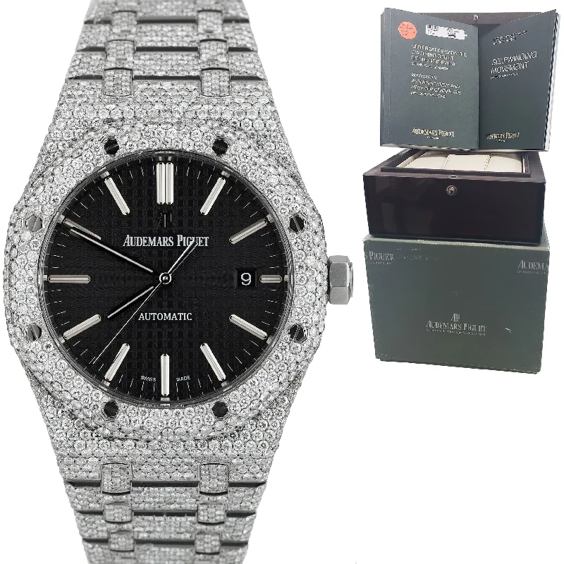 Audemars Piguet Handmade Style Watches for Women-Audemars Piguet Royal Oak Black 41mm DIAMOND 15400ST.OO.1220ST.01 Steel Watch