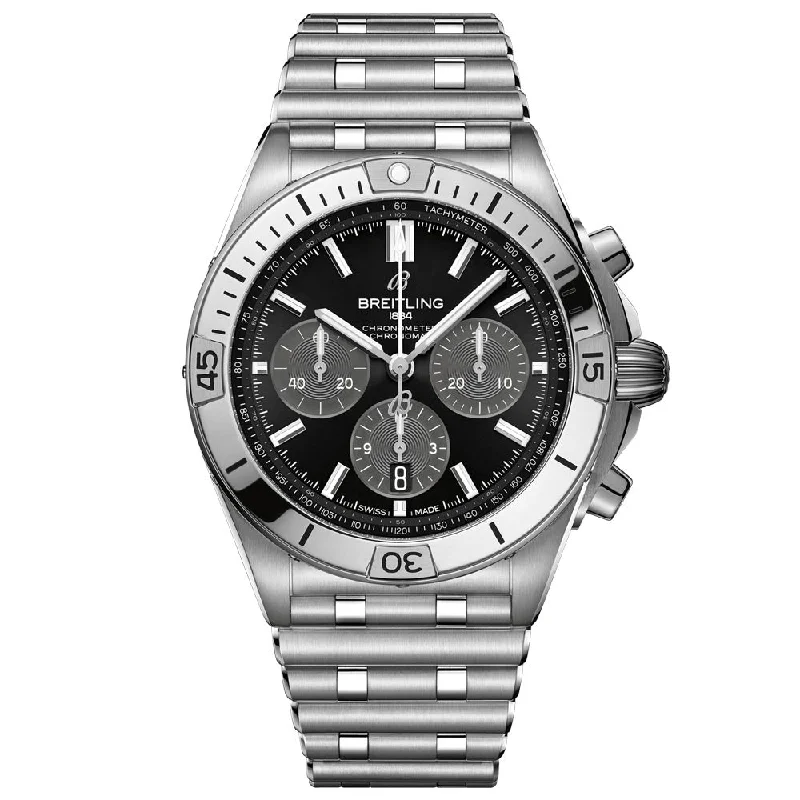 Women's Chronograph Watches with Laser Engraving-Breitling Chronomat B01 UK Exclusive 42mm Black Dial Automatic Chronograph Gents Watch AB01341B1B1A1