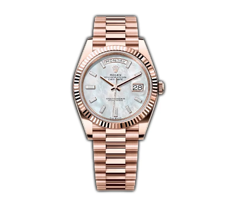 How to spot fake Rolex Oyster Perpetual men's watches -40mm White MOP Diamond Dial 18k Rose Gold Presidential Bracelet