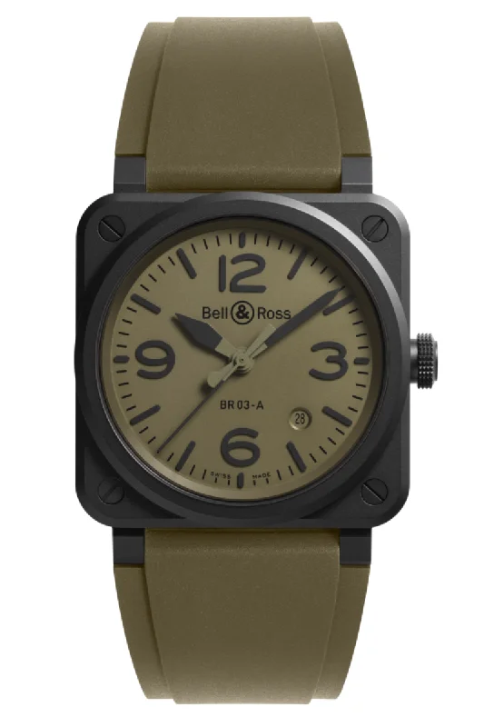 Men's Kinetic Style Dress Watches with Automatic Charging-Bell & Ross BR 03 Military Ceramic BR03A-MIL-CE/SRB