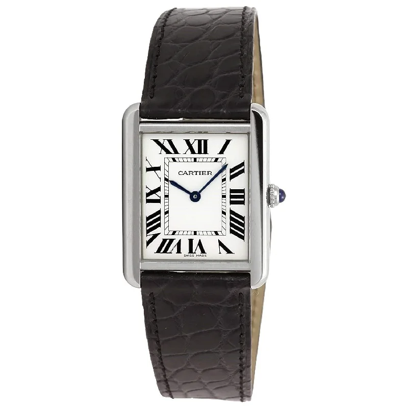 Men's Chronograph Watches with Water Resistance-Cartier Men's W5200003 Tank Solo Black Leather Watch