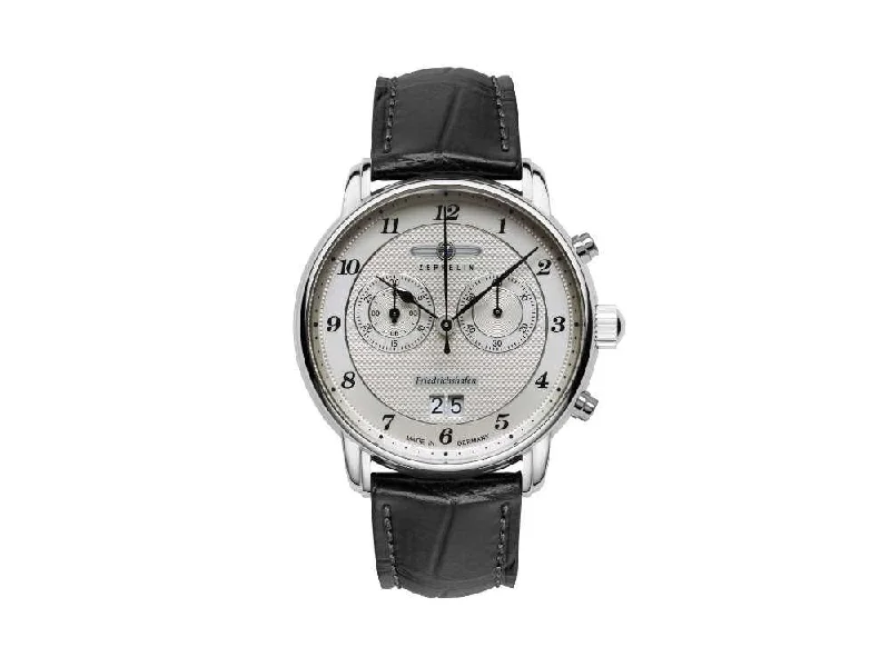Men's Quartz Watches for High-End Collectors-Zeppelin Friedrichshafen Quartz Watch, Silver, 40 mm, Chronograph, 8584-4