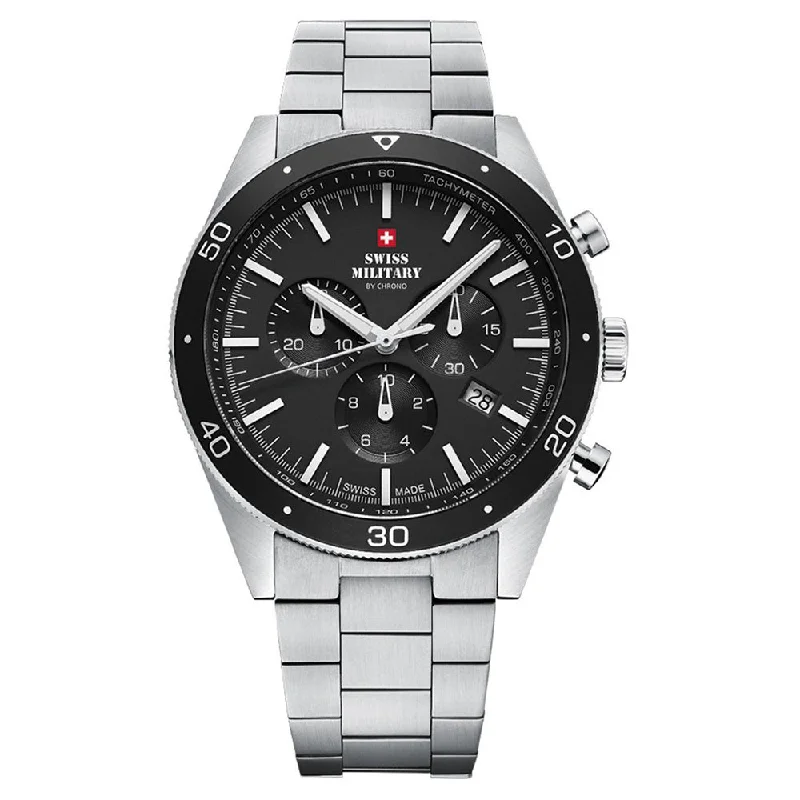 Men's Military Watches with Border Patrol-Swiss Military Steel Chrono Men's Watch - SM34079.01