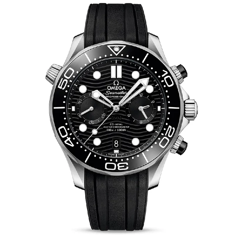 Women's Chronograph Watches for Travelers-OMEGA Seamaster Diver 300M 44mm Black Dial Automatic Chronograph Gents Watch 21032445101001