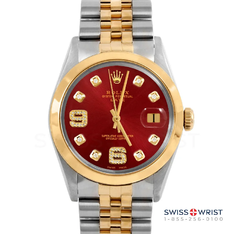 men's Rolex watches with engine-turned bezel -​Rolex Date 34mm | 1500-TT-RED-8DA69-SMT-JBL