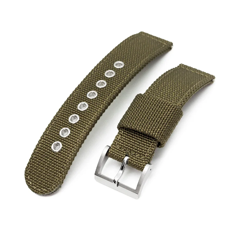 Men's Military Watches with Language Courses-22mm Military Green Premium Nylon Weaved Quick Release Watch Band with Eyelet