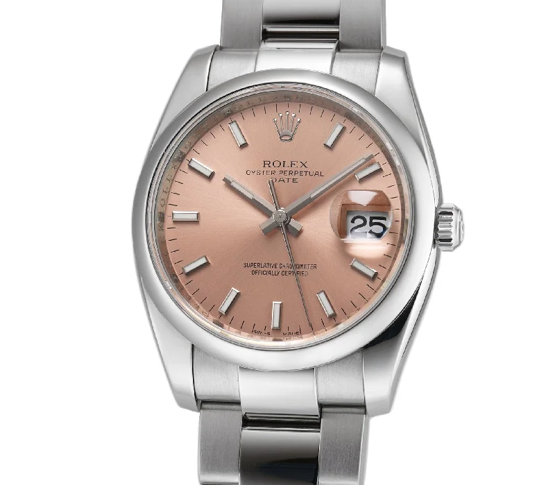 men's Rolex watches with Arabic numerals -​34mm Date Pink Salmon Index Dial 2018